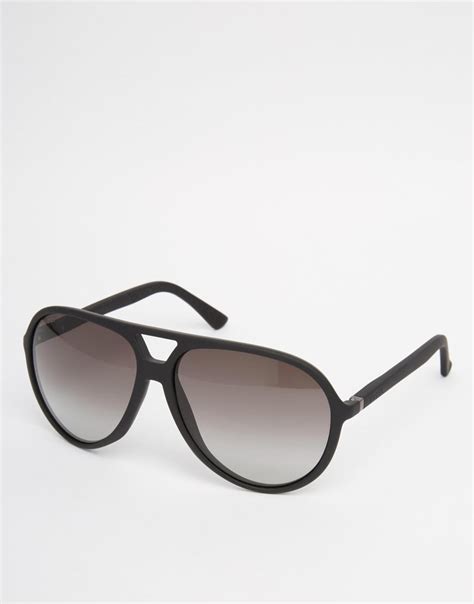 Black Acetate Aviator Sunglasses With Grey Lens 